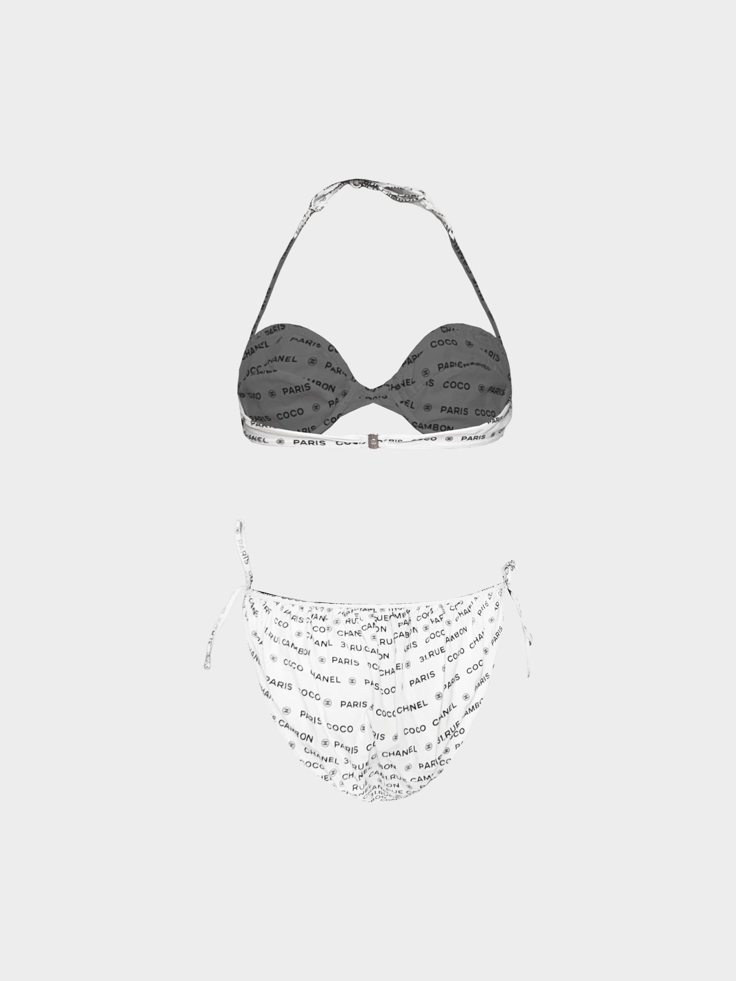 Chanel SS 2009 White and Black All-over Logo Print Two-Piece Swimsuit