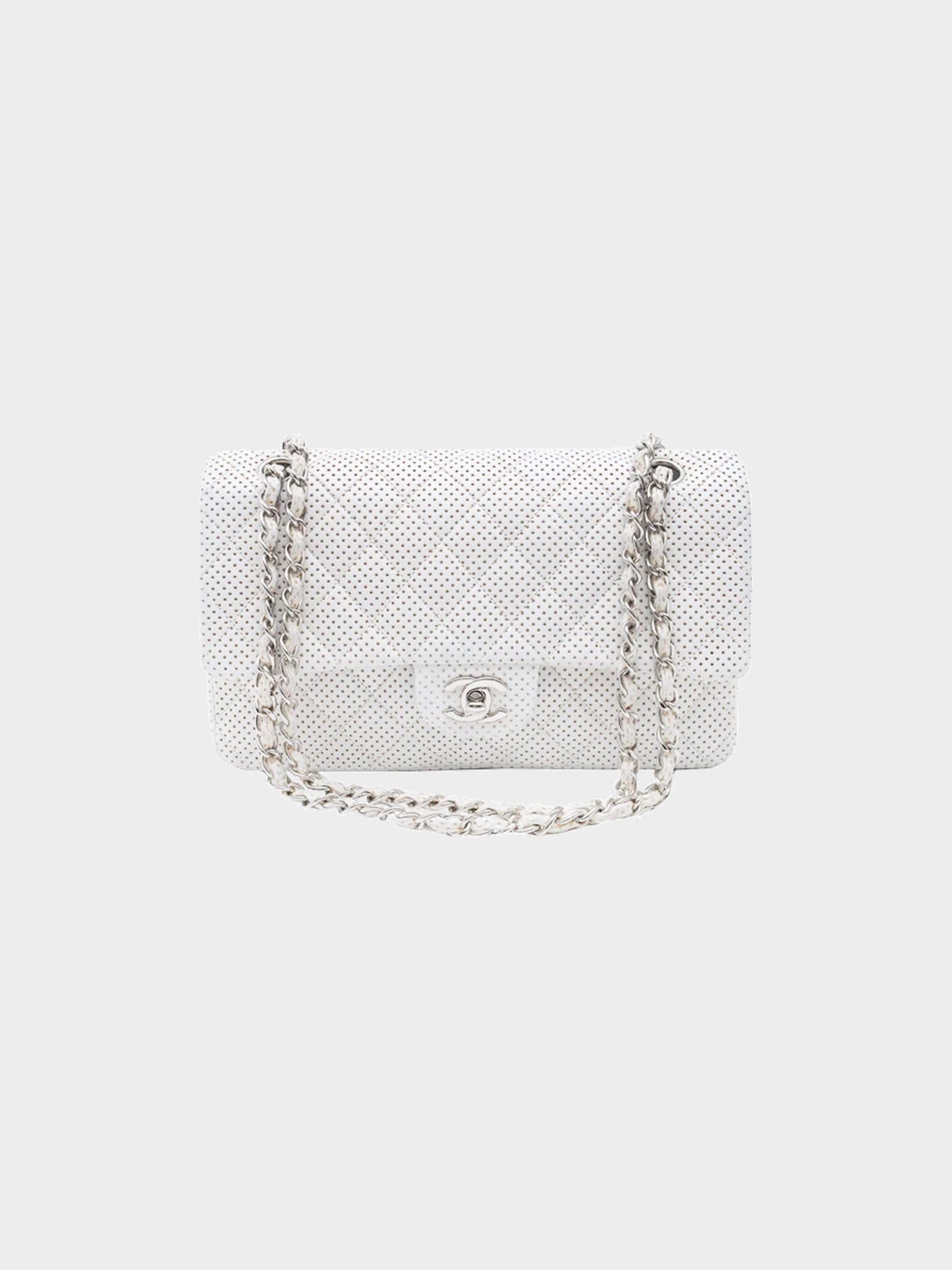 Chanel 2006-2007 Perforated White Leather Double Flap