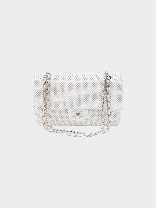 Chanel 2006-2007 Perforated White Leather Double Flap