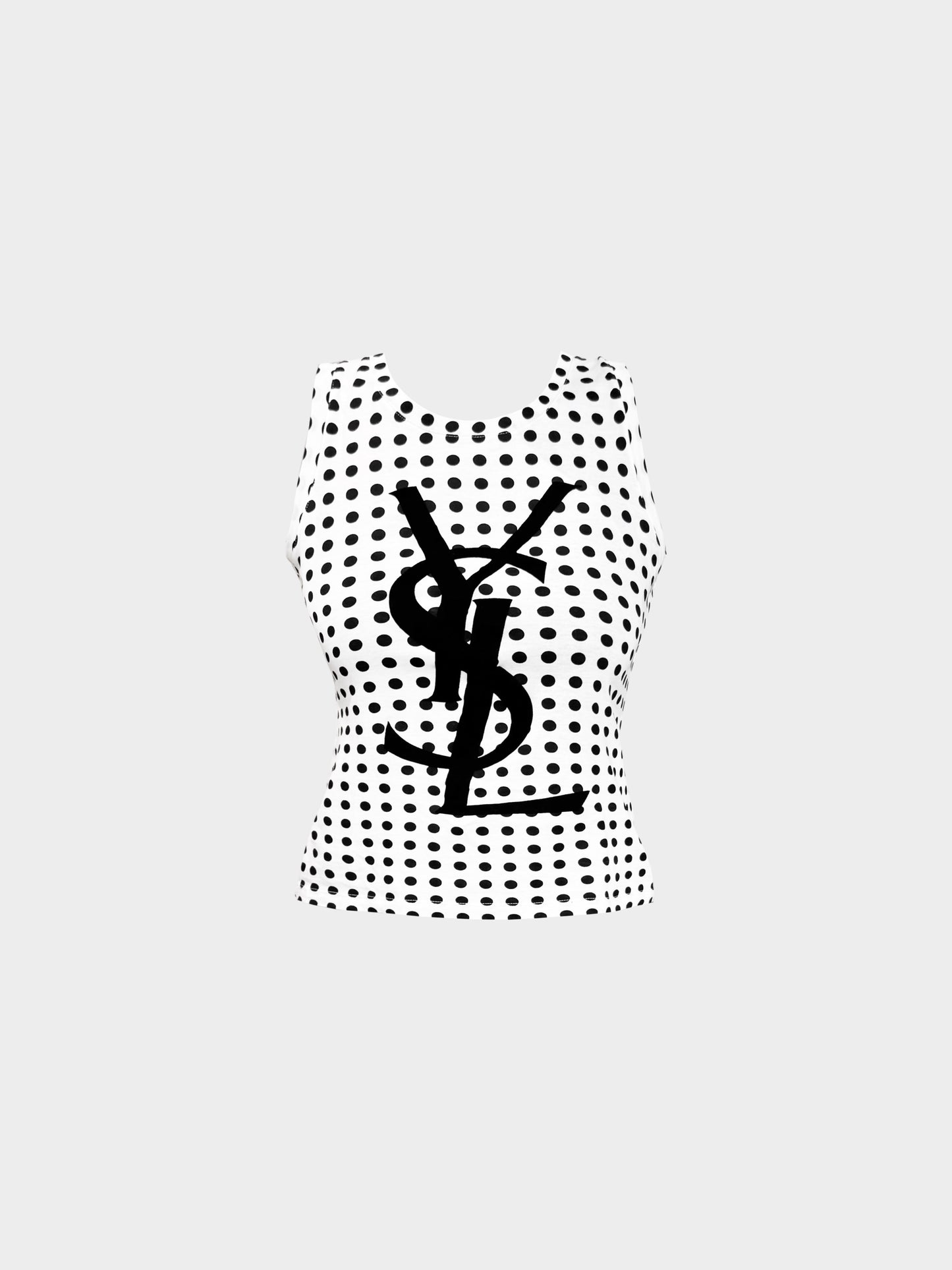 Yves Saint Laurent 2000s White and Black Polka Dot YSL Logo Tank Top