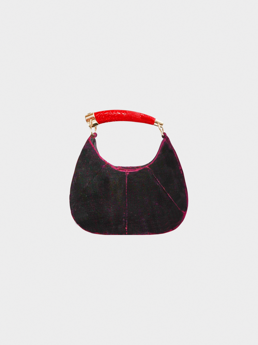 Yves Saint Laurent Rive Gauche 2000s Burgundy Velvet Mombasa Red Horn Hobo