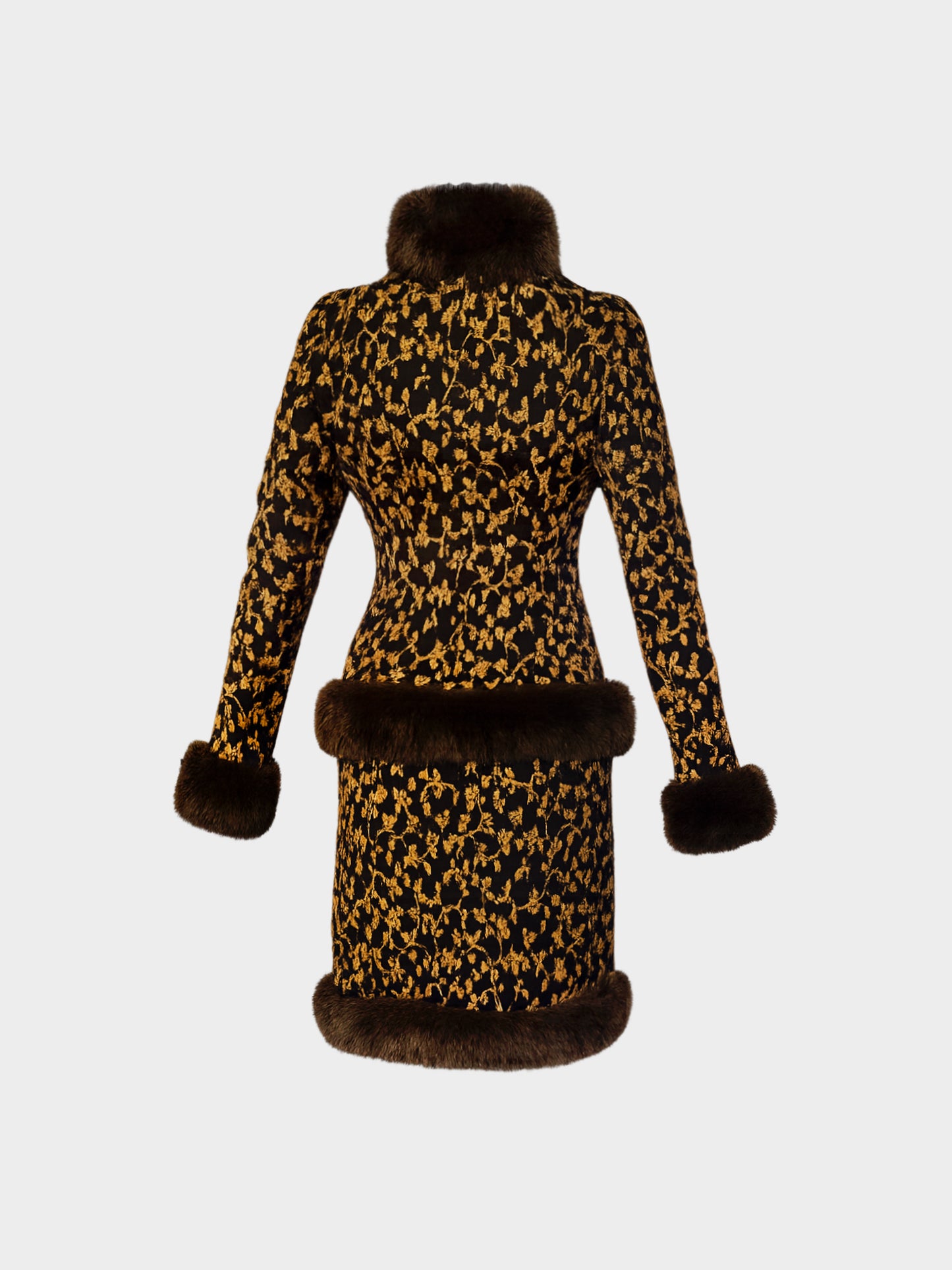 Yves Saint Laurent 1998 Rive Gauche Vine Printed Jacket and Skirt Set with Fur Trim