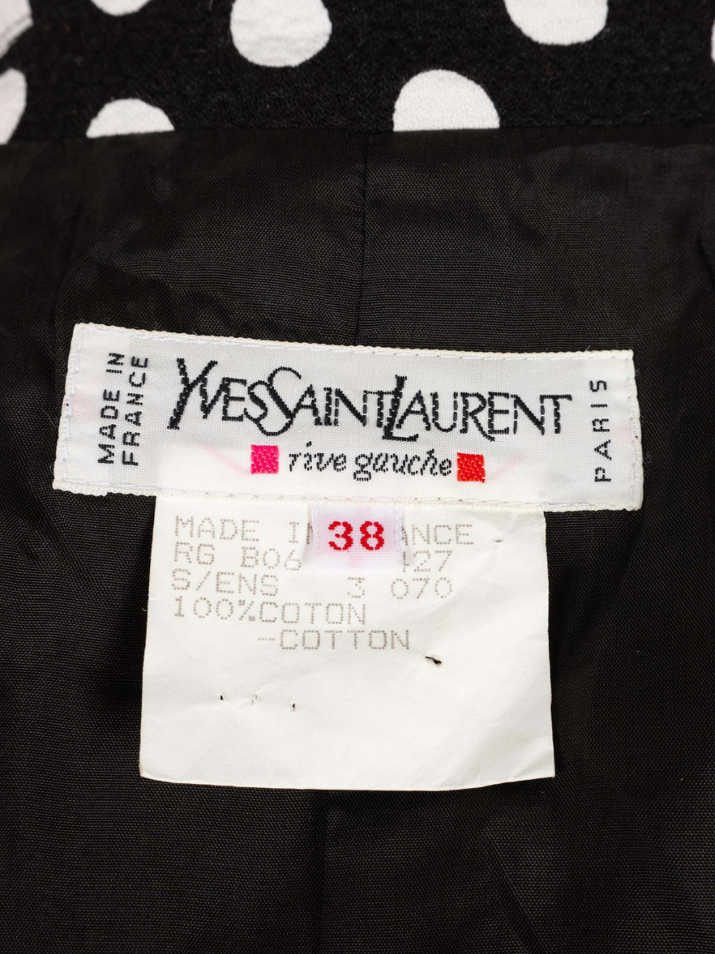 Yves Saint Laurent 1990s Rive Gauche Black and White Polka Dot Jacket