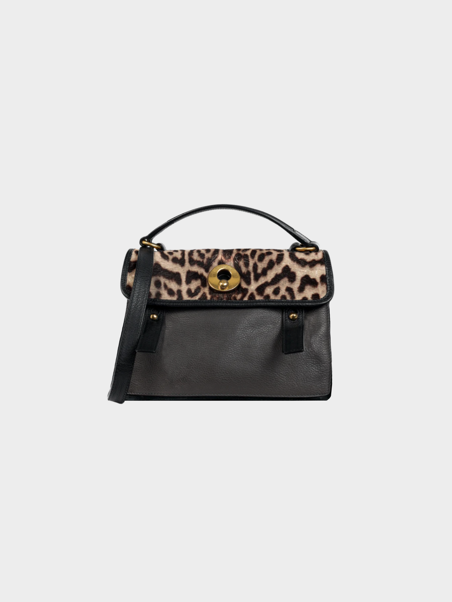 Yves Saint Laurent 2012 Leopard Printed Cowhide & Black Leather Bag