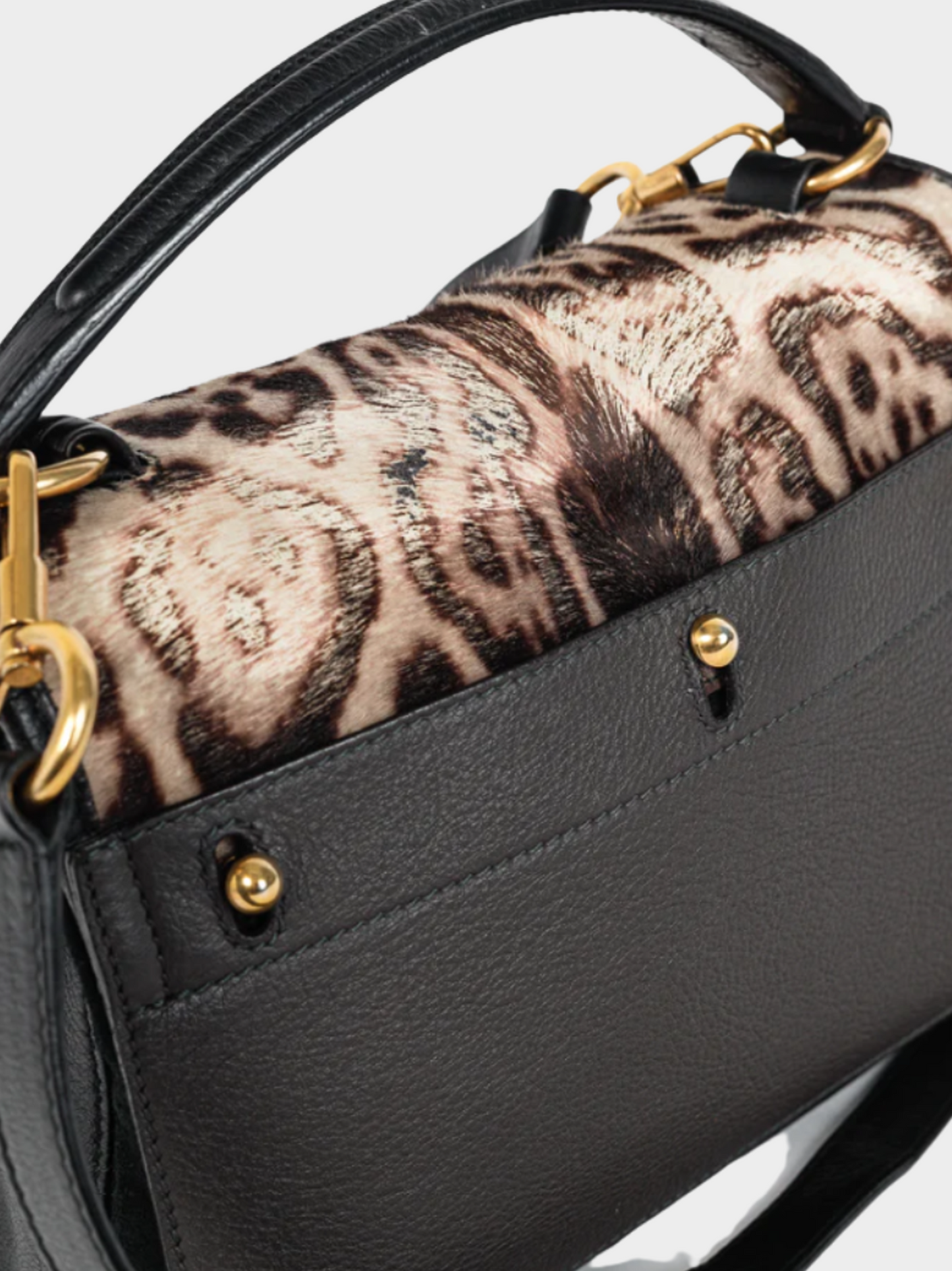 Yves Saint Laurent 2012 Leopard Printed Cowhide & Black Leather Bag