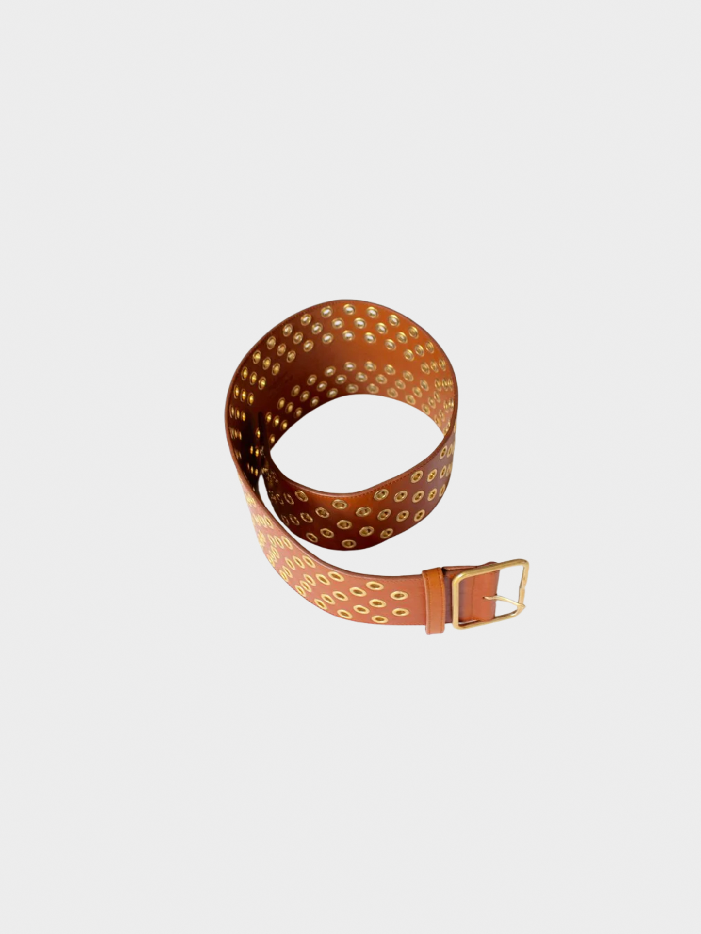 Yves Saint Laurent 2000s Brown Leather Grommet Belt