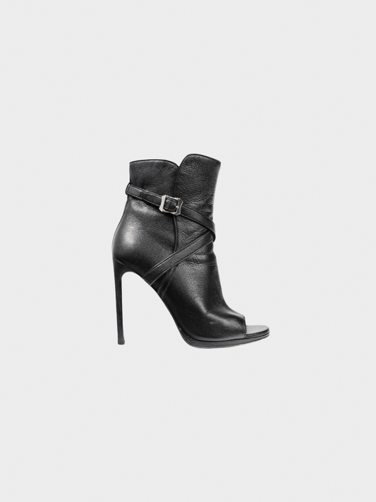 Yves Saint Laurent 2010s Nero Leather Wraparound Open-Toe Booties