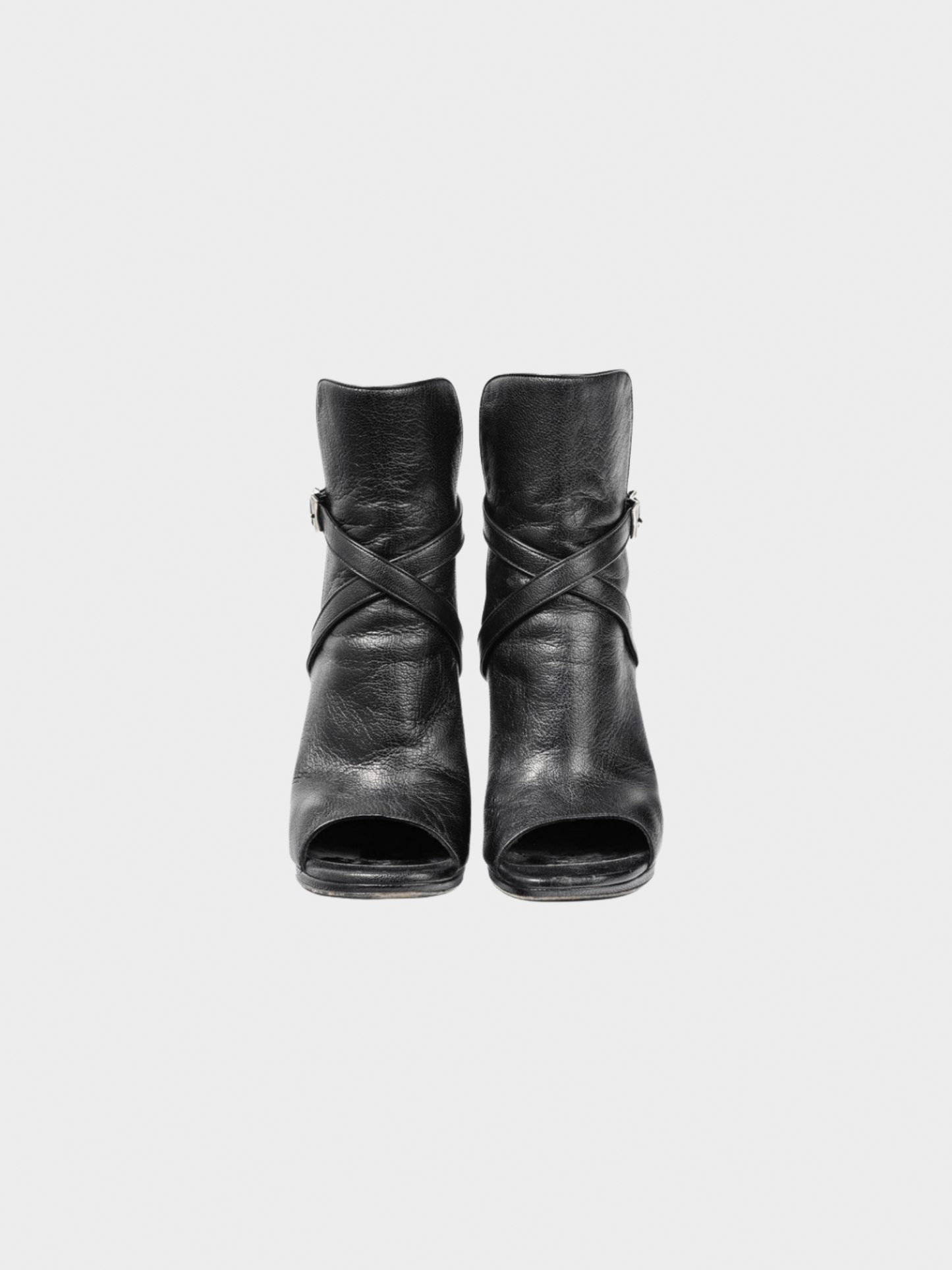 Yves Saint Laurent 2010s Nero Leather Wraparound Open-Toe Booties