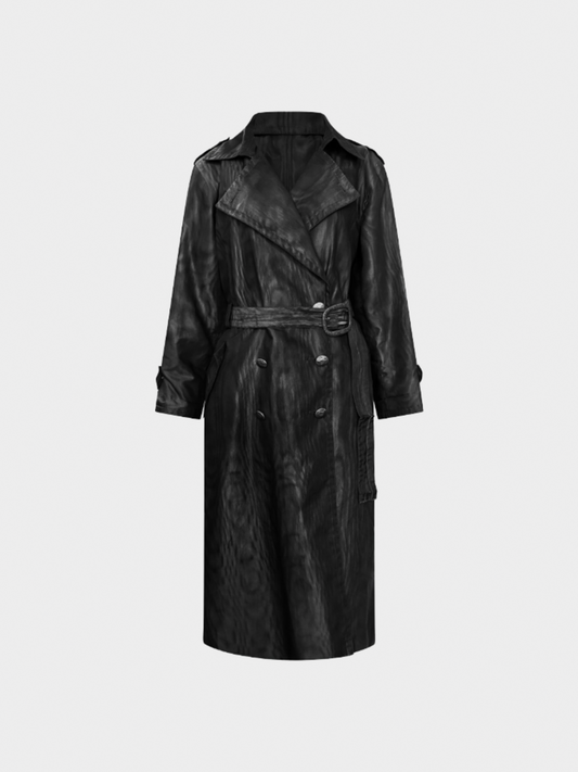 Yves Saint Laurent 1990s Black Moirée Trench Coat