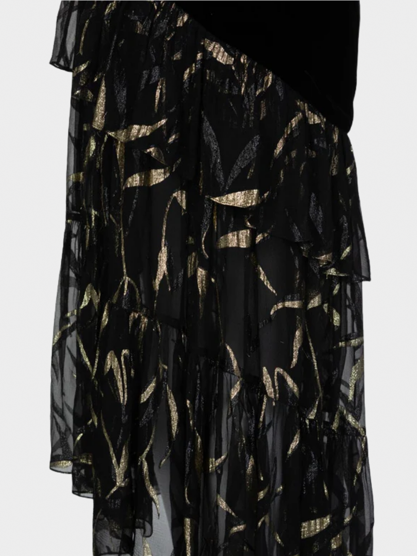 Yves Saint Laurent 1980s One Shoulder Black Velvet Metallic Layered Dress