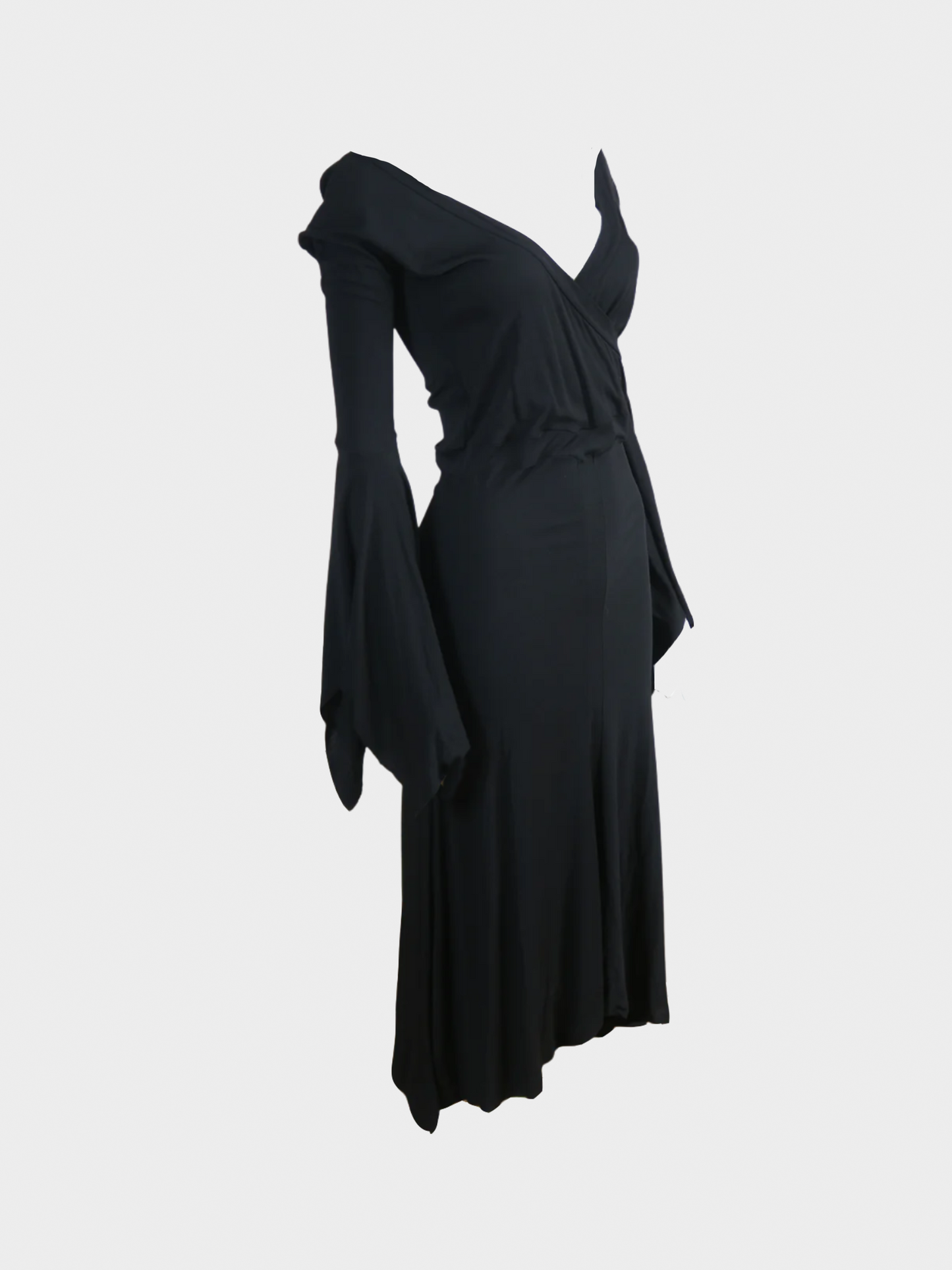 Yves Saint Laurent by Tom Ford 2003 Black Jersey Bell Sleeve Midi Dress