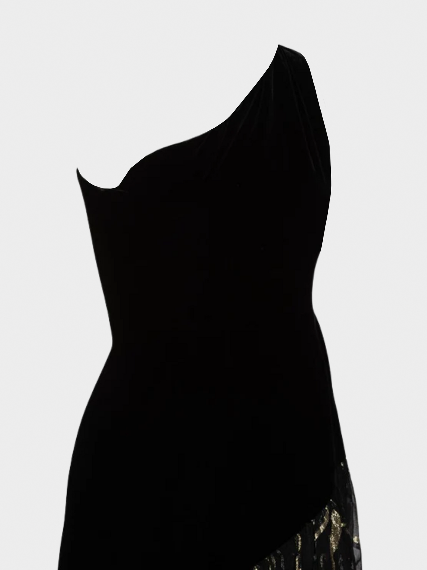 Yves Saint Laurent 1980s One Shoulder Black Velvet Metallic Layered Dress