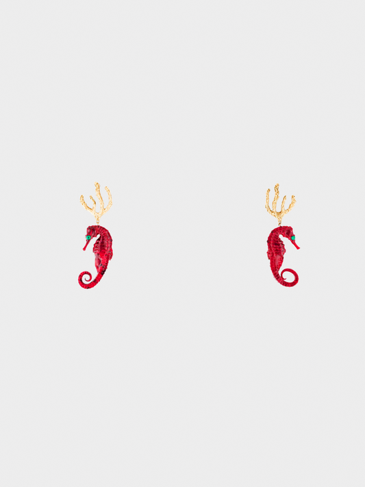 Yves Saint Laurent 1980s Red Gold Seahorse Earrings