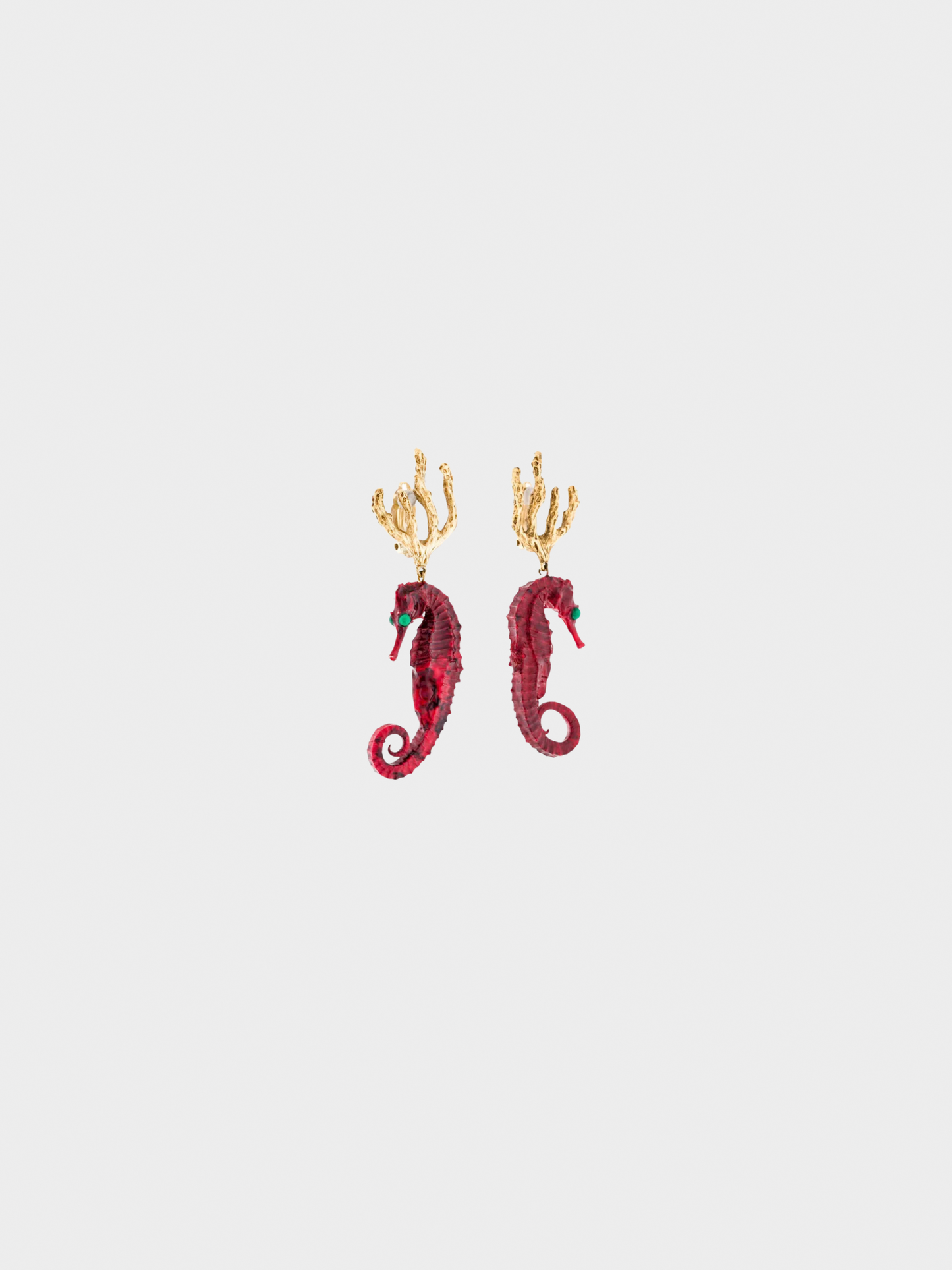 Yves Saint Laurent 1980s Red Gold Seahorse Earrings