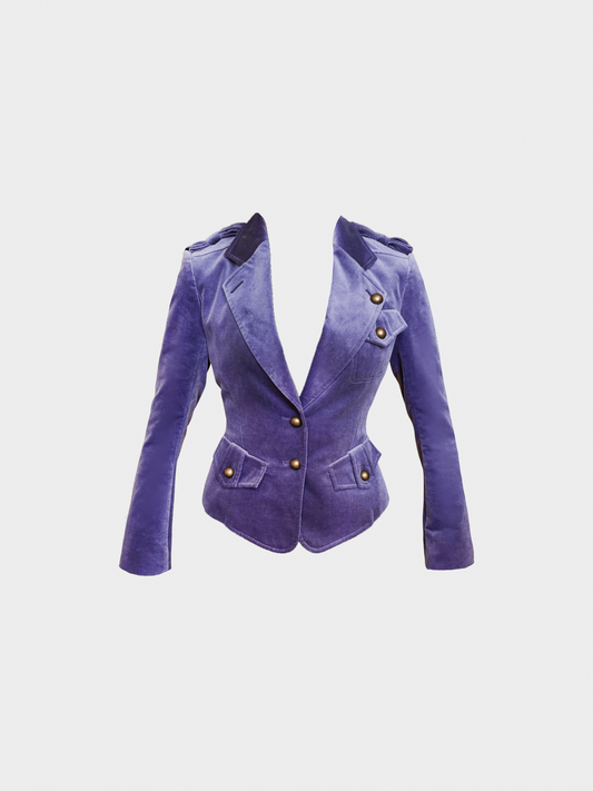 Yves Saint Laurent 2004-2005 Purple Velvet Military Jacket