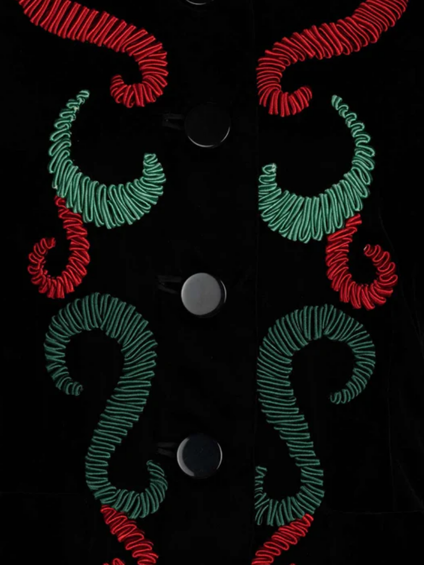 Yves Saint Laurent 1989 Runway Velvet Red and Green Embroidered Jacket