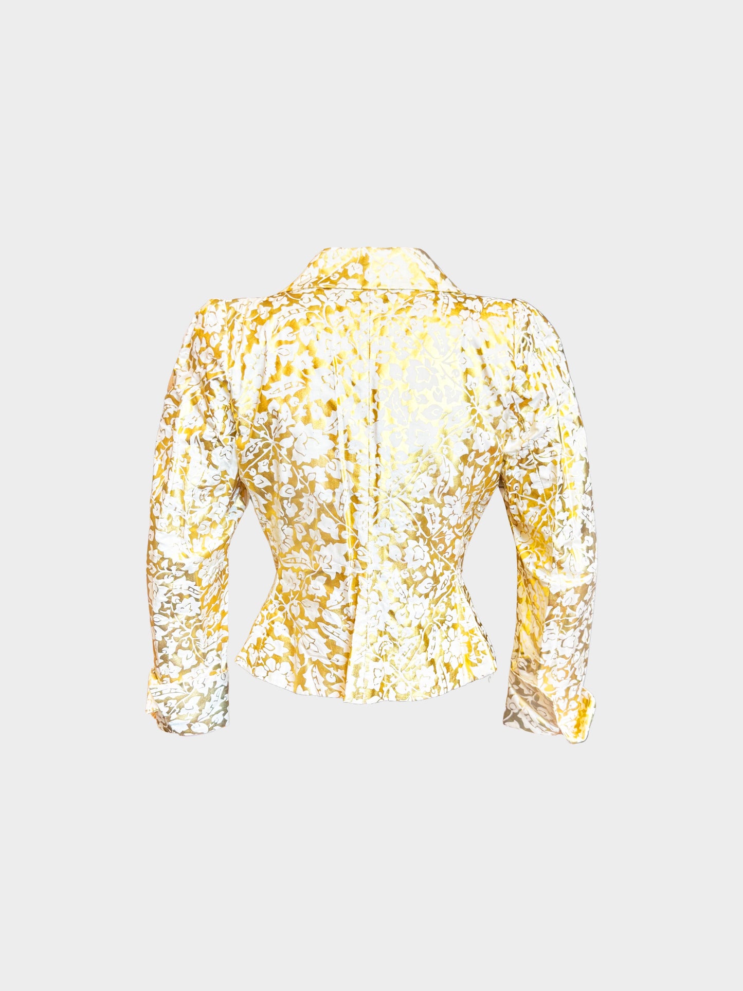 Yves Saint Laurent FW 1992-1993 Rive Gauche Metallic Gold Foil and Ivory Floral Print Jacket
