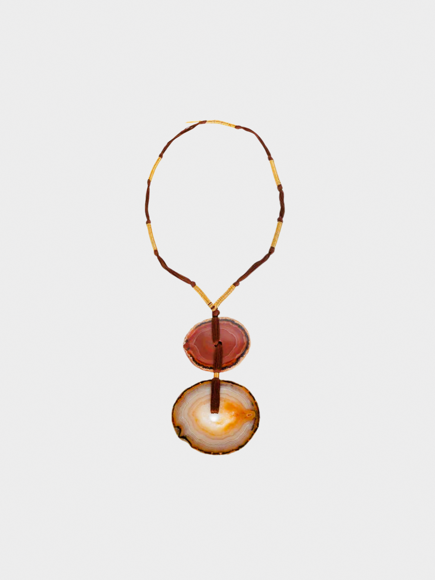 Yves Saint Laurent 2010 Brown Agate Disc Pendant Necklace