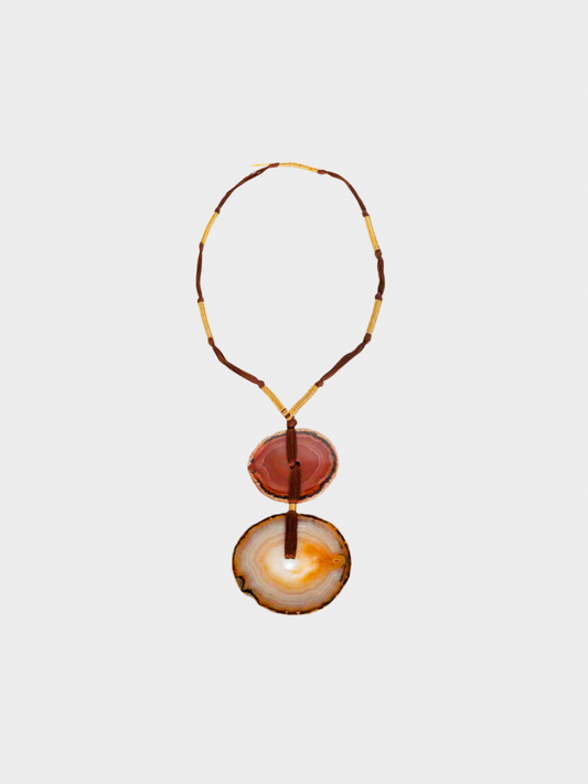 Yves Saint Laurent 2010 Brown Agate Disc Pendant Necklace