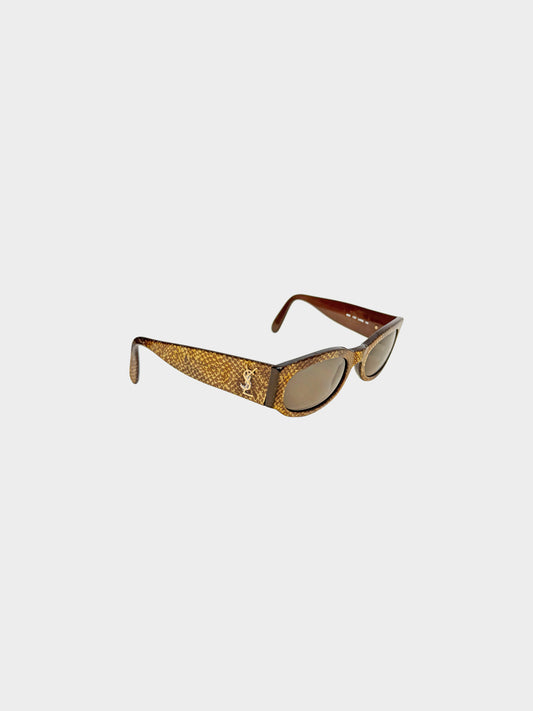Yves Saint Laurent 1990s Brown Python Print Acetate Sunglasses