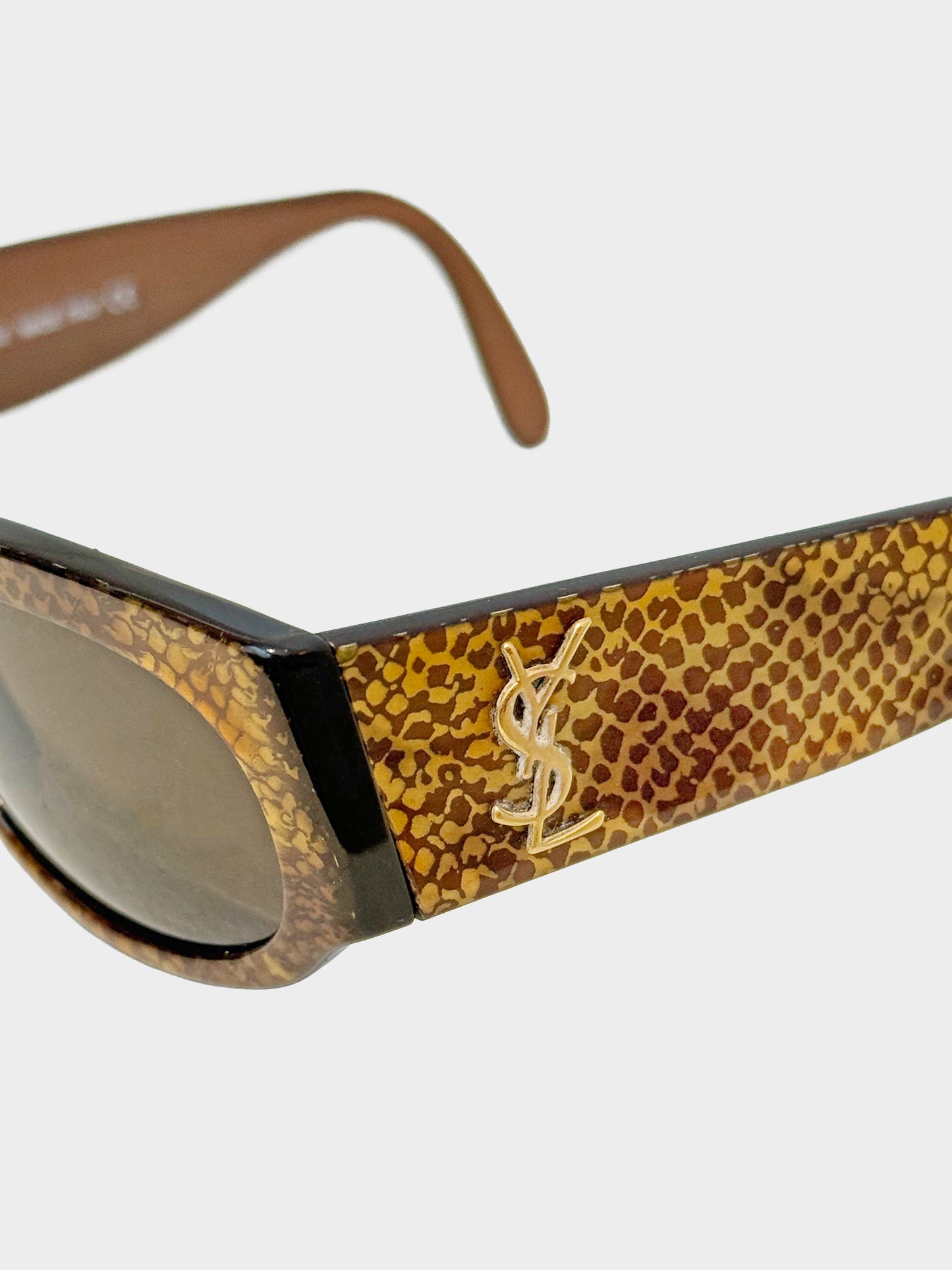 Yves Saint Laurent 1990s Brown Python Print Acetate Sunglasses