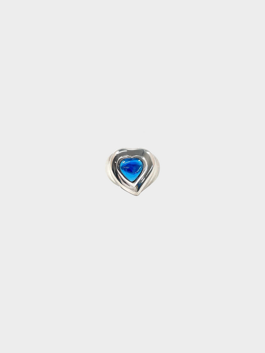 Yves Saint Laurent 1980s Silver with Blue Stone Ring
