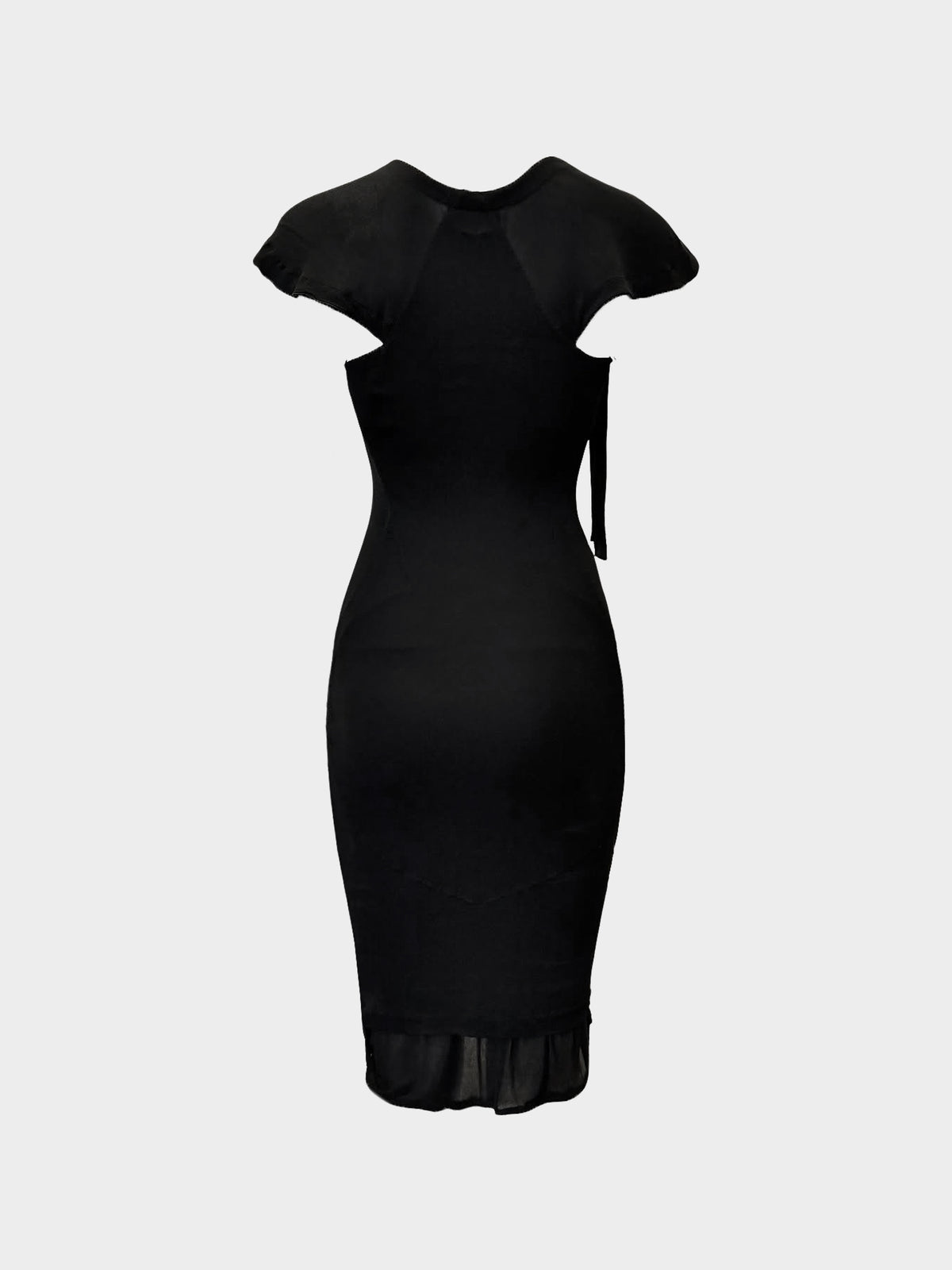 Yves Saint Laurent by Tom Ford FW 2004 Black Dress with Mink Fur Collar and Pom Pom Ties