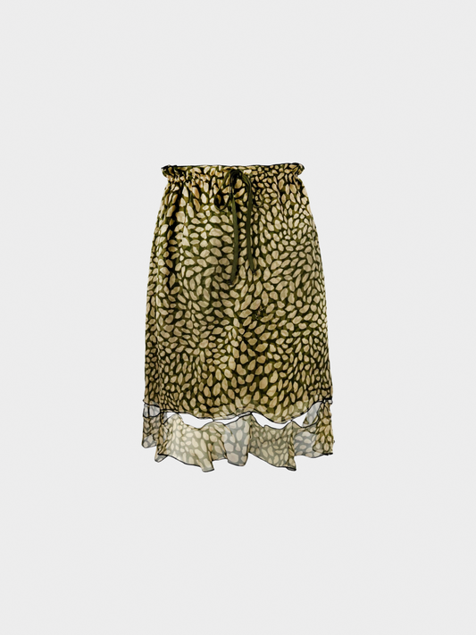 Yves Saint Laurent Resort 2005 Green Lip Logo Print Silk Chiffon Skirt