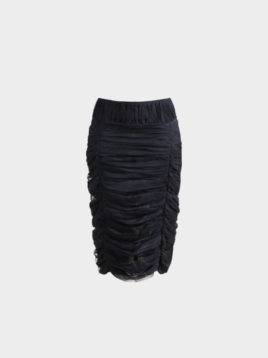 Yves Saint Laurent SS 2002 Dark Purple Ruched Sheer Skirt