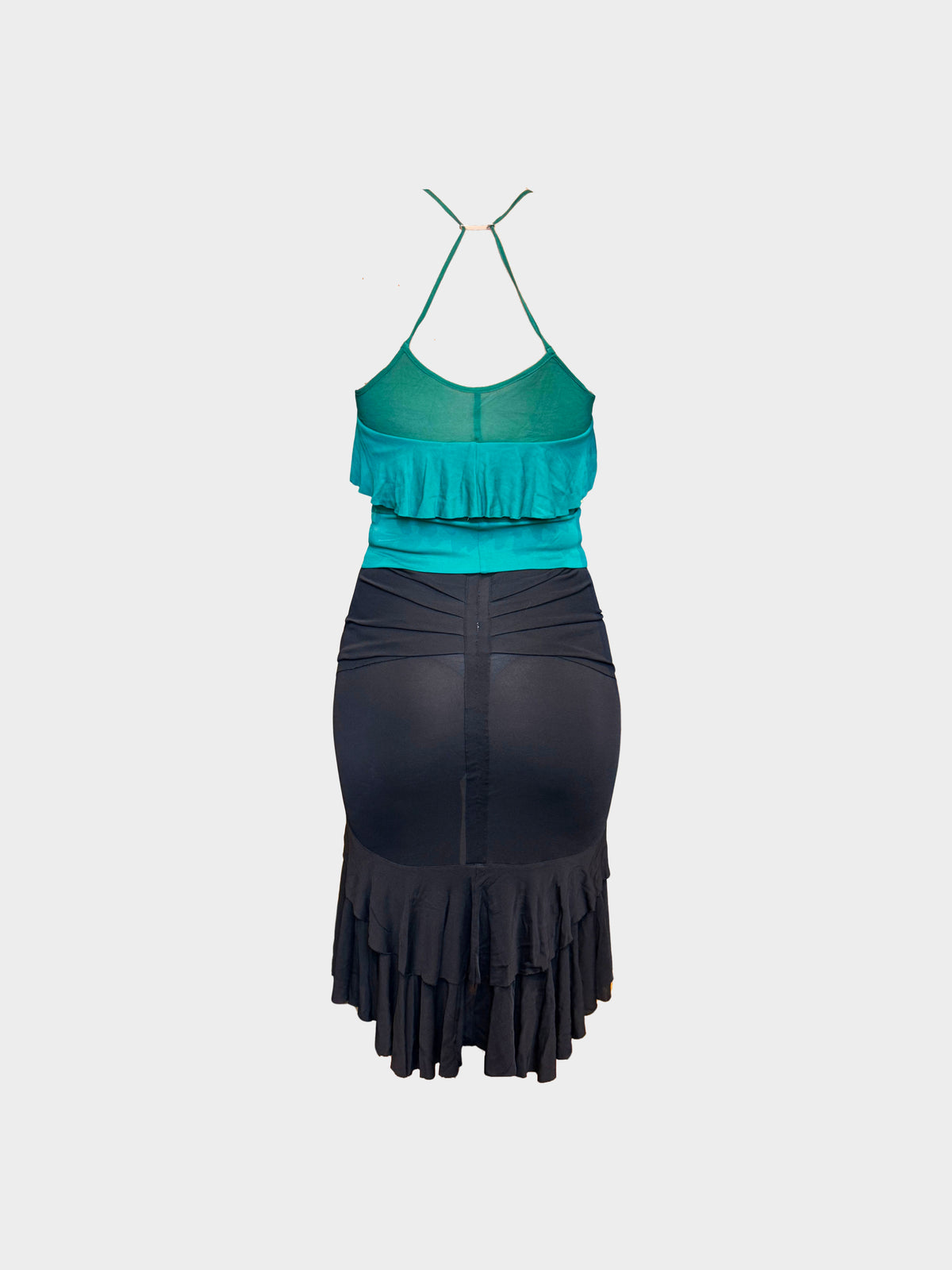 Yves Saint Laurent Rive Gauche Early 2000s Green Top and Black Skirt Ruffled Set