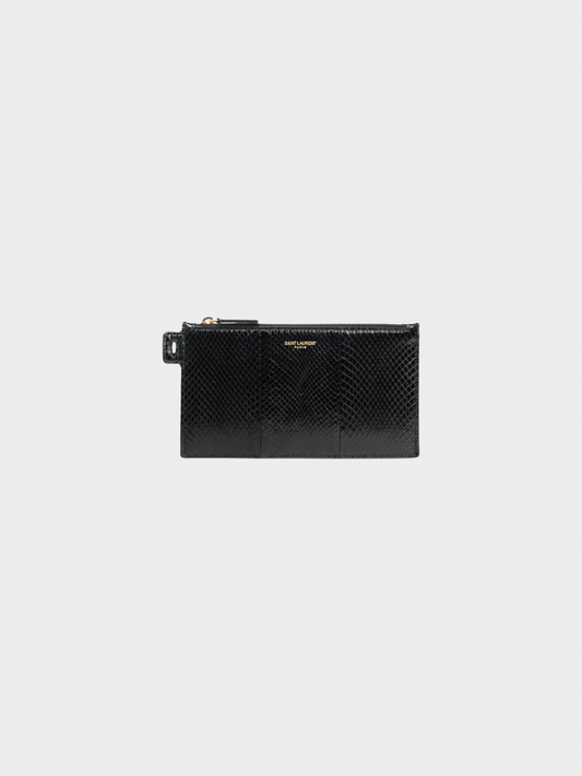 Yves Saint Laurent 2010s Black Snakeskin Flat Wallet