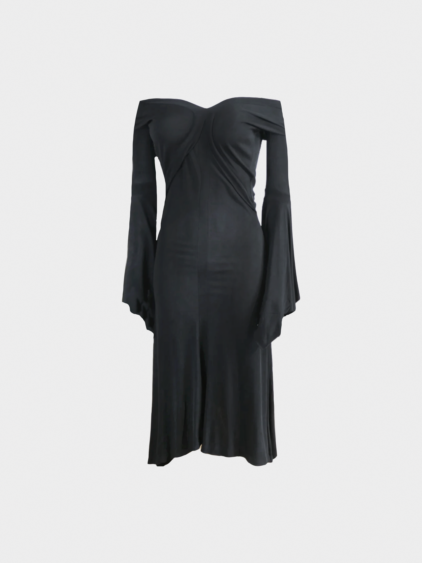Yves Saint Laurent by Tom Ford 2003 Black Jersey Bell Sleeve Midi Dress