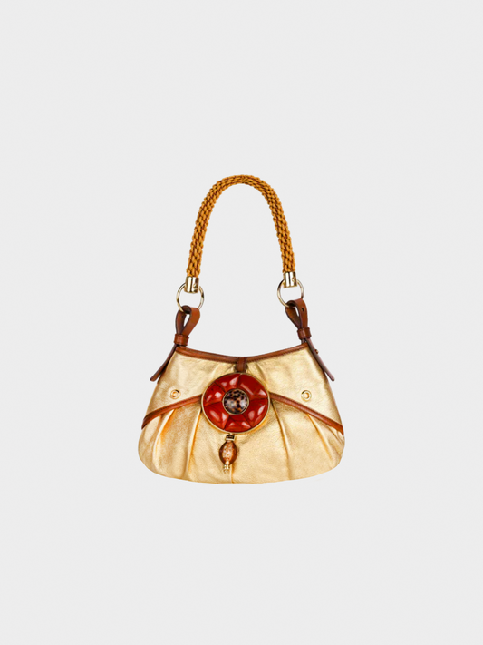 Yves Saint Laurent 2000s Gold Leather Coral Shell Rope Shoulder Bag