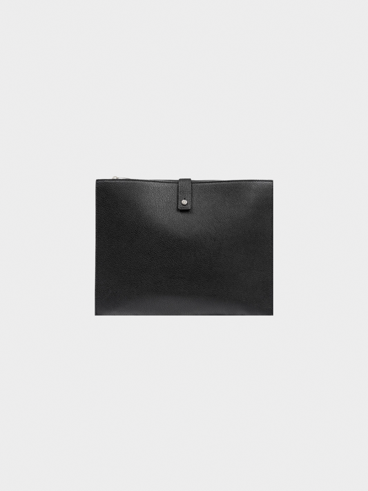 Yves Saint Laurent 2010s Black Pebbled-Leather Flat Snap-Closure Clutch