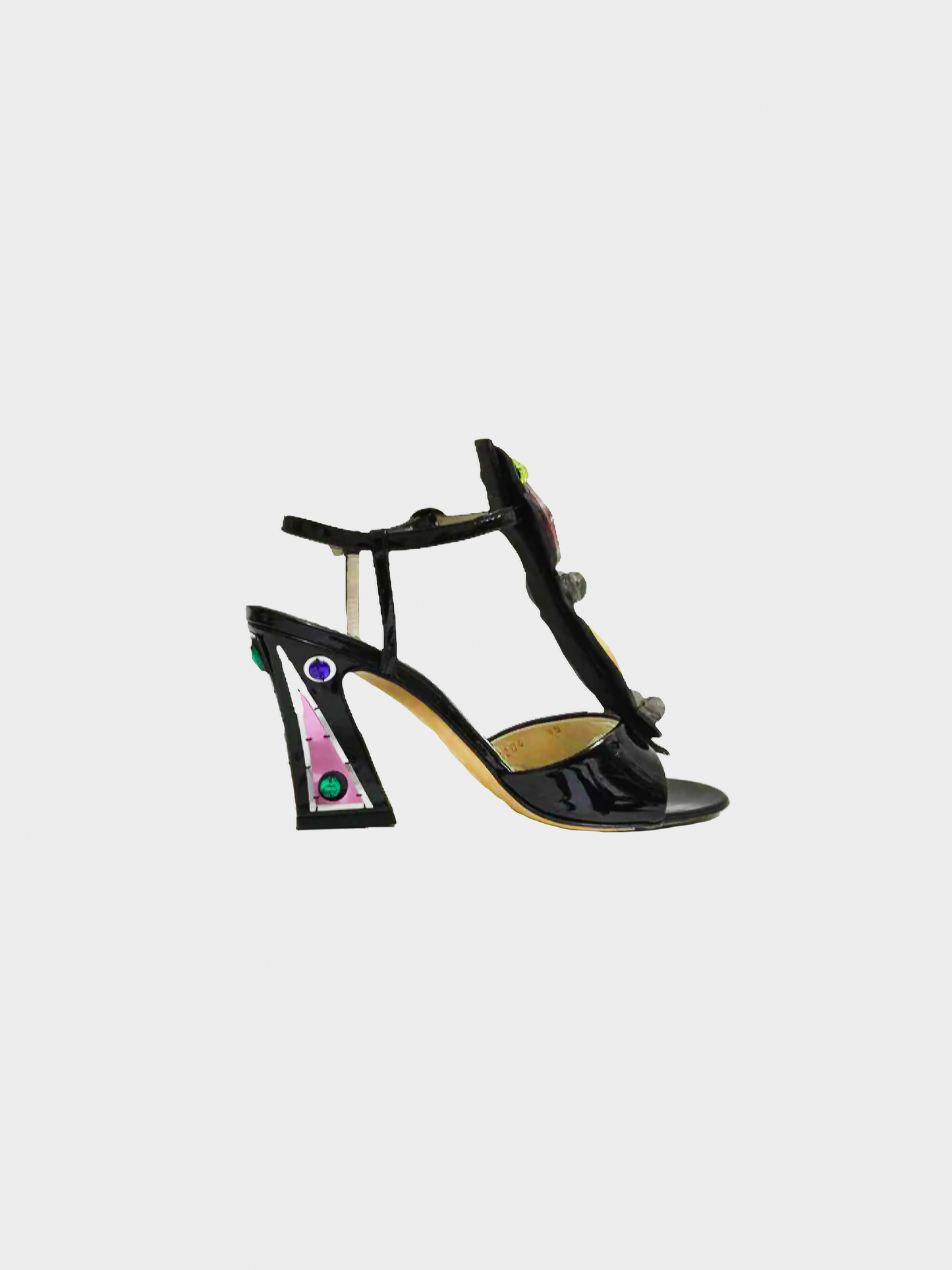 Yves Saint Laurent SS 2008 Patent Leather and Jewel T- Strap Heel Sandals