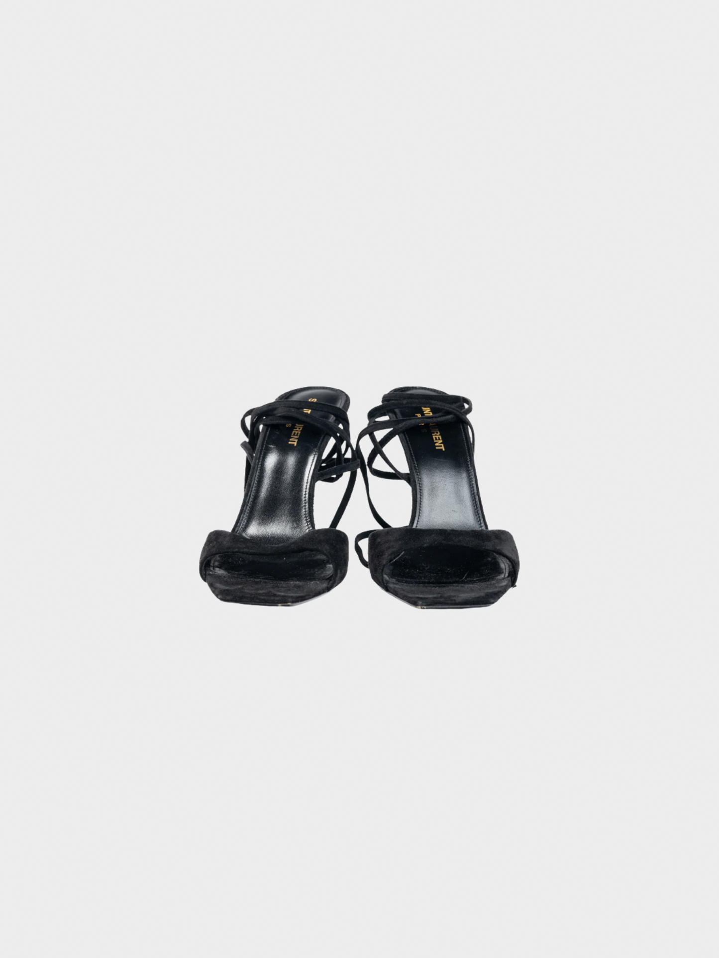 Yves Saint Laurent 2010s Paz Black Suede Lace-Up Green-Heeled Sandals
