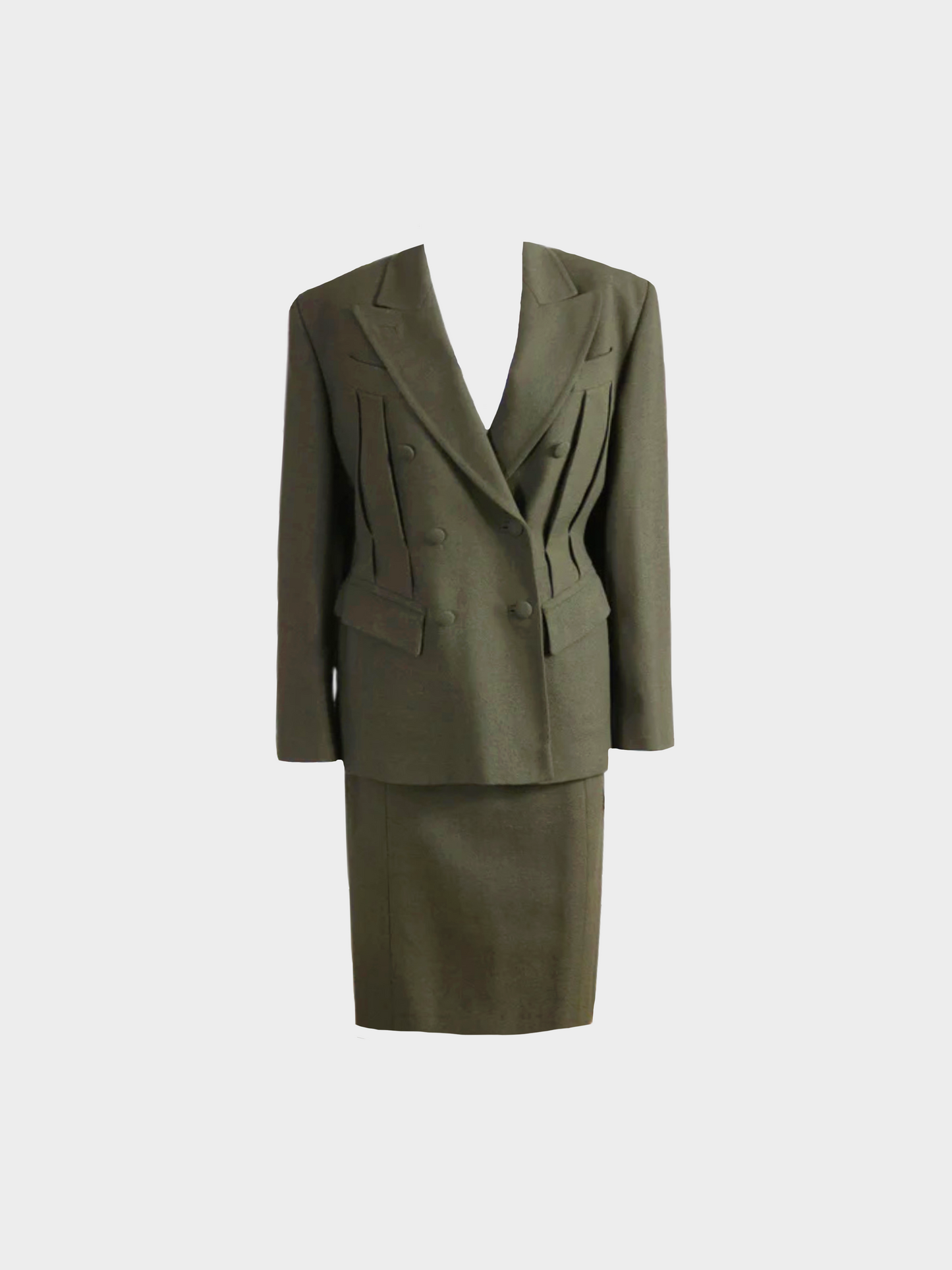 Jean Paul Gaultier 2000s Green Wool Tuxedo Jacket and Midi Skirt