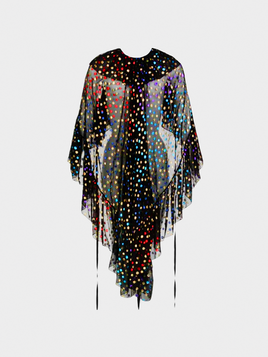 Yves Saint Laurent SS 2018 Runway Black Silk Metallic Dot Ruffle Cape Blouse Top