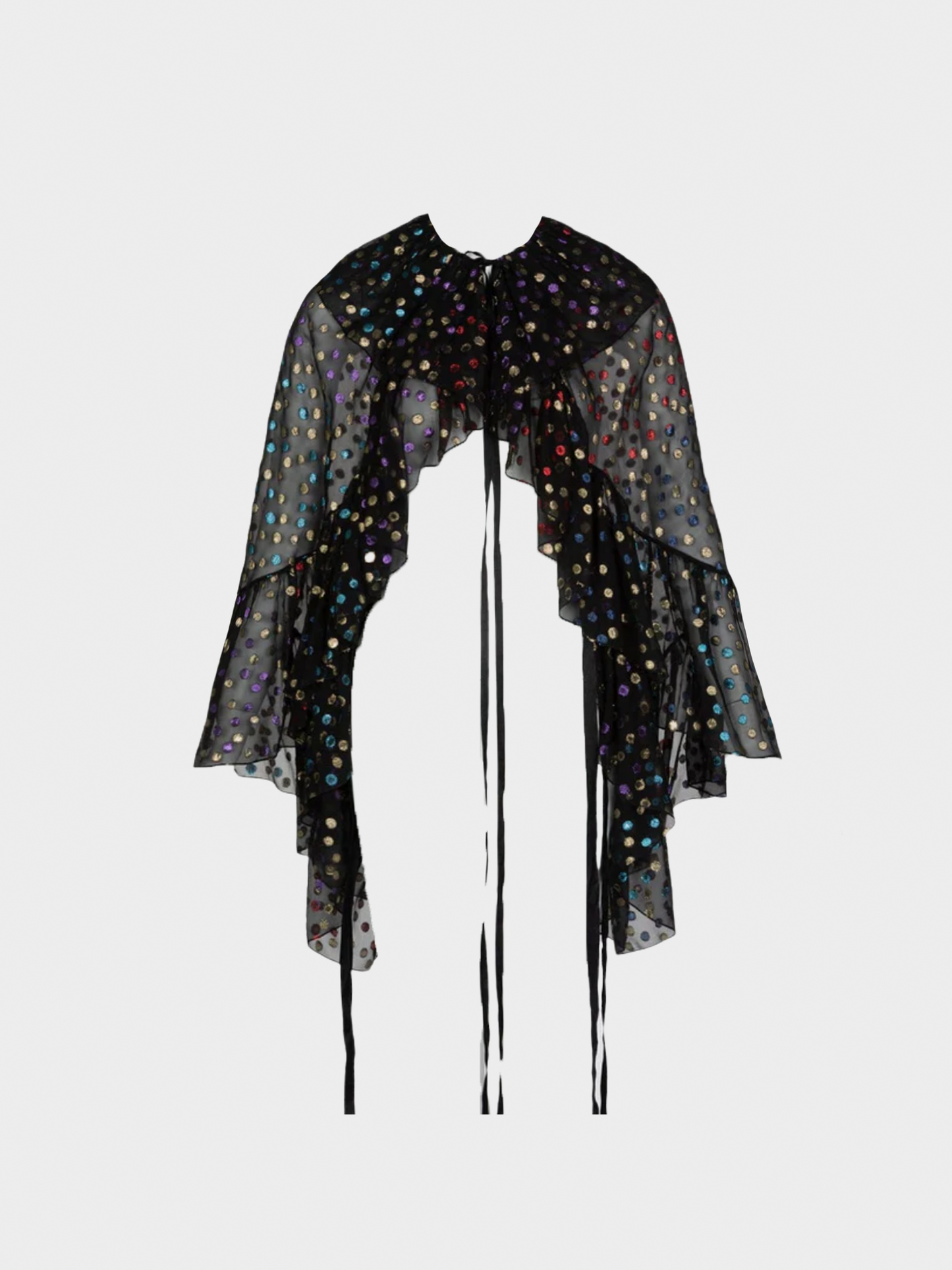 Yves Saint Laurent SS 2018 Runway Black Silk Metallic Dot Ruffle Cape Blouse Top