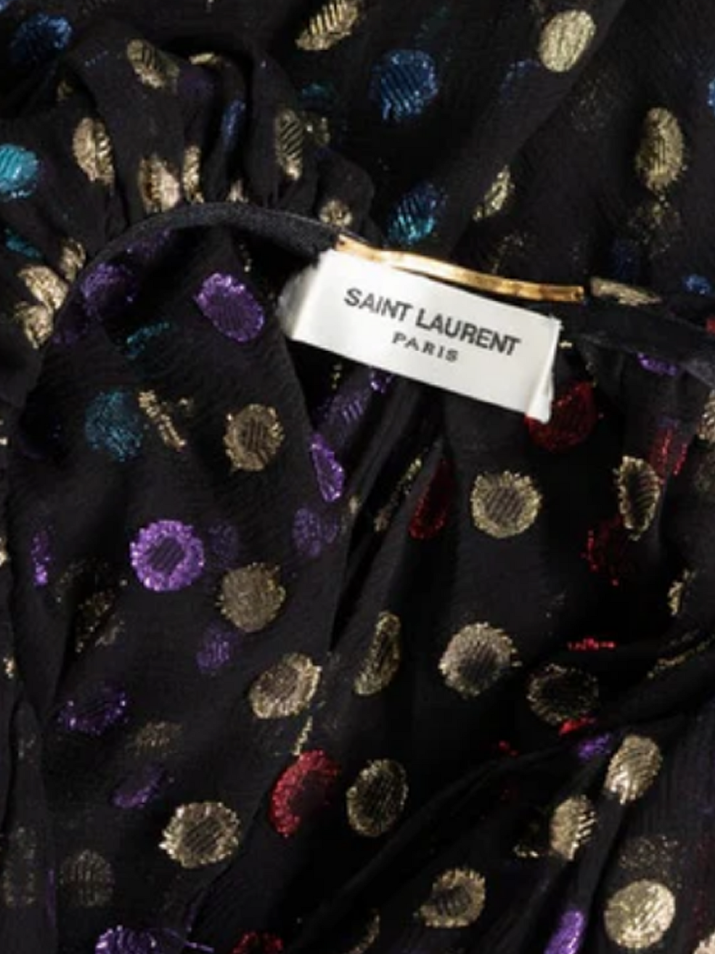 Yves Saint Laurent SS 2018 Runway Black Silk Metallic Dot Ruffle Cape Blouse Top