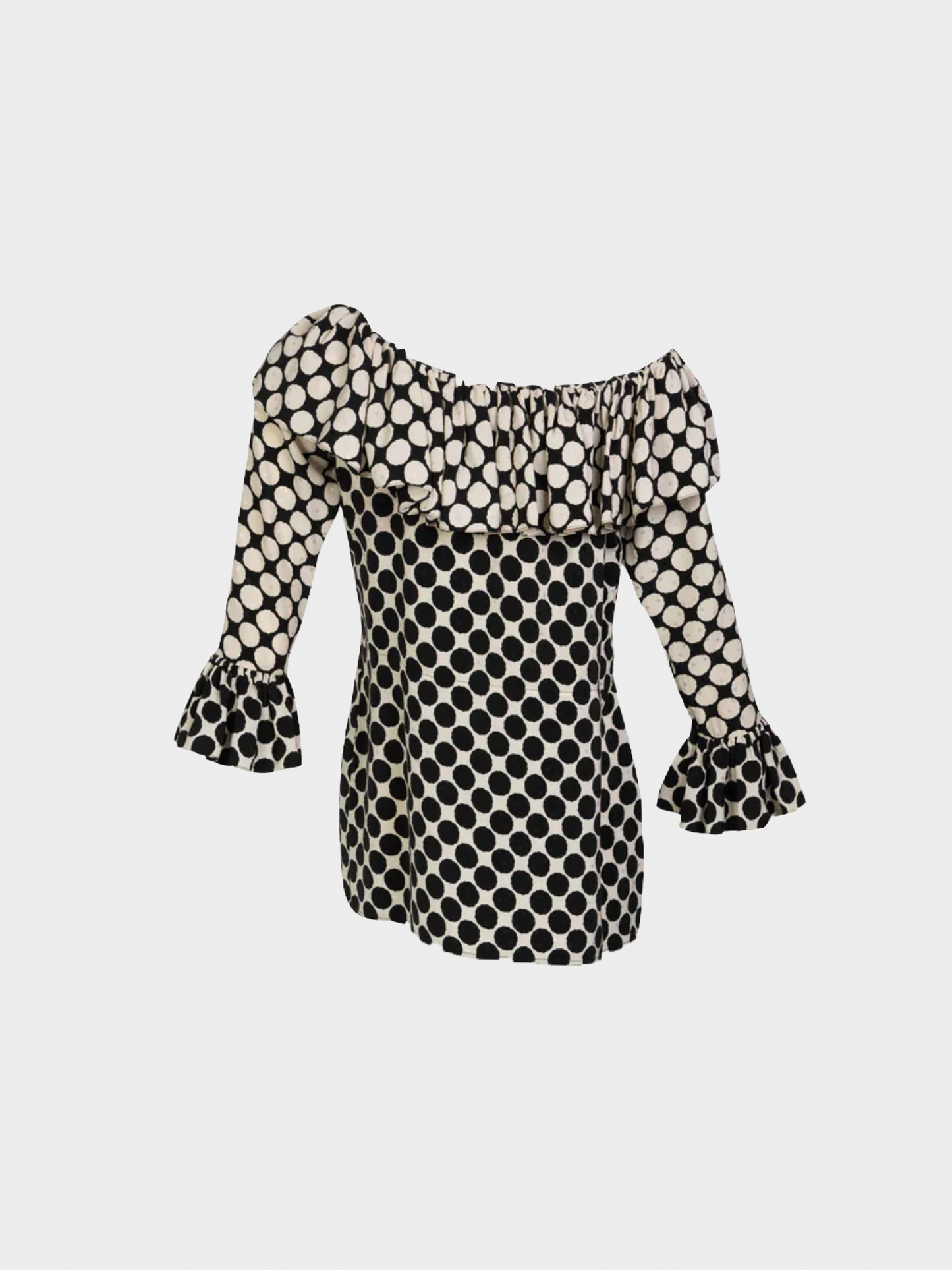 Yves Saint Laurent 1985 Black and White Polka Dot Ruffle Blouse