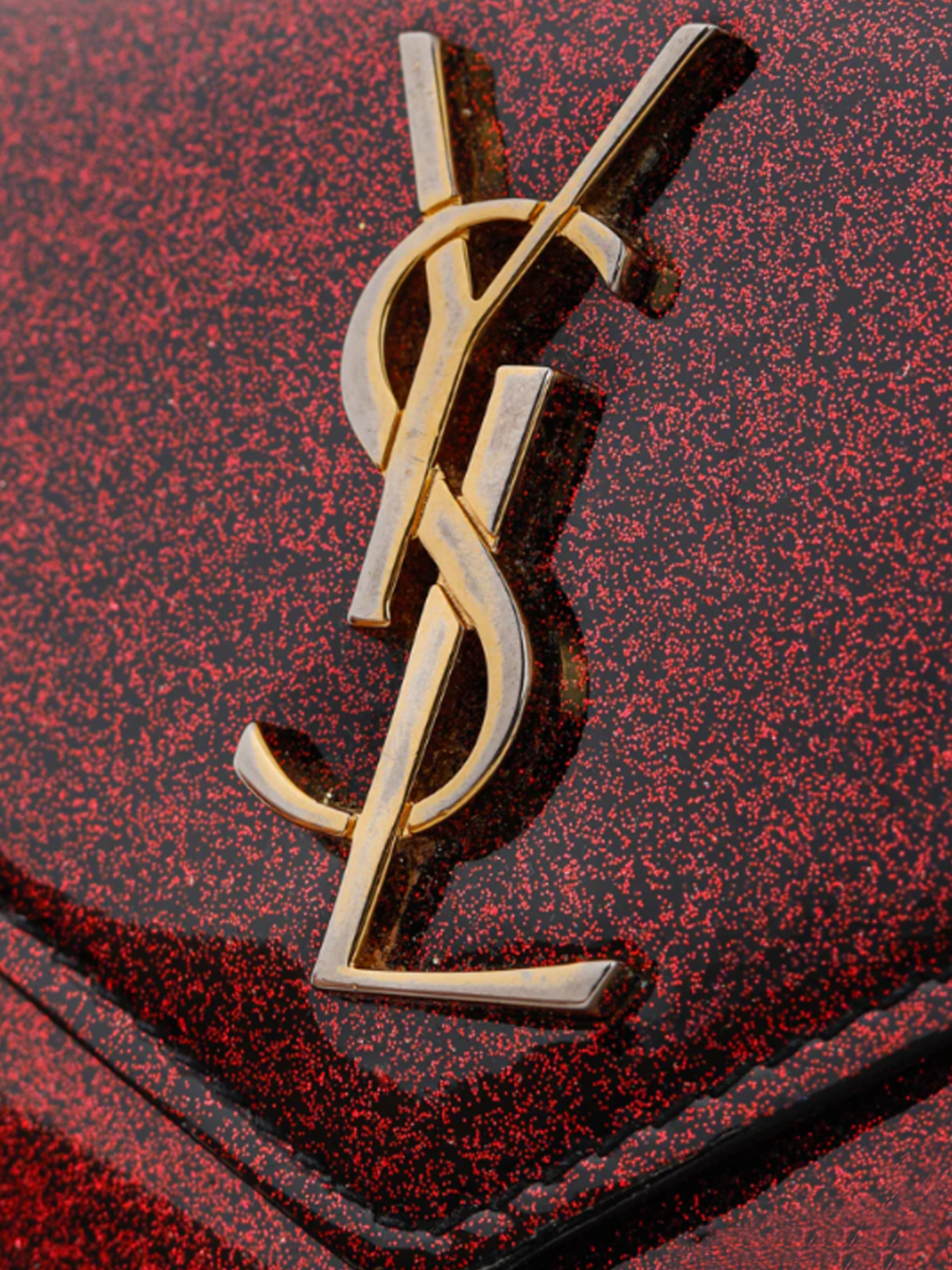 Yves Saint Laurent 2010s Fuchsia Glitter Patent YSL Leather Wallet