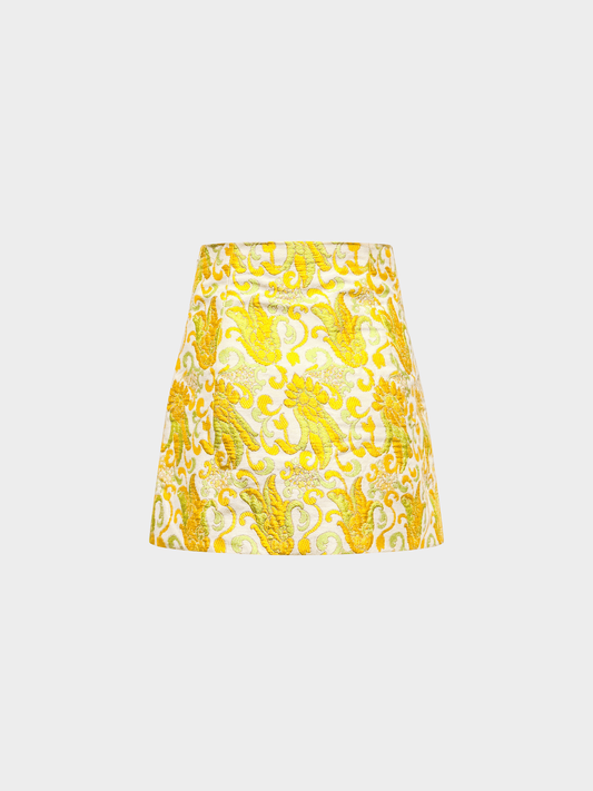 Prada SS 2003 Yellow Brocade Mini Skirt
