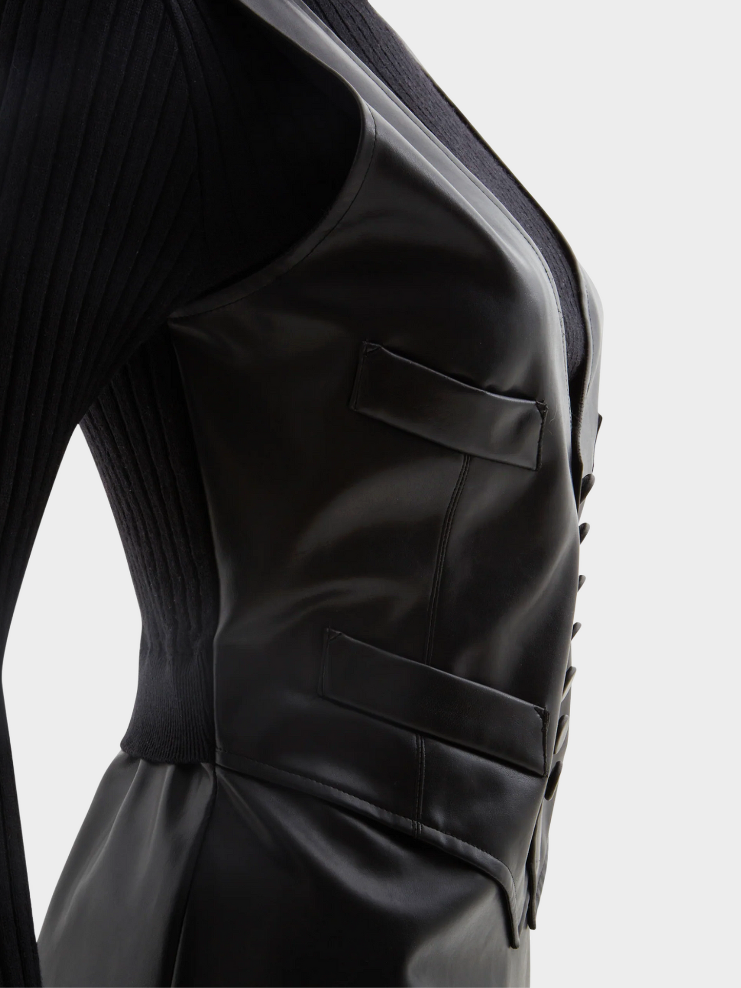 Jean Paul Gaultier 2000s Black Vegan Leather and Ribbed Knit Wool Dress
