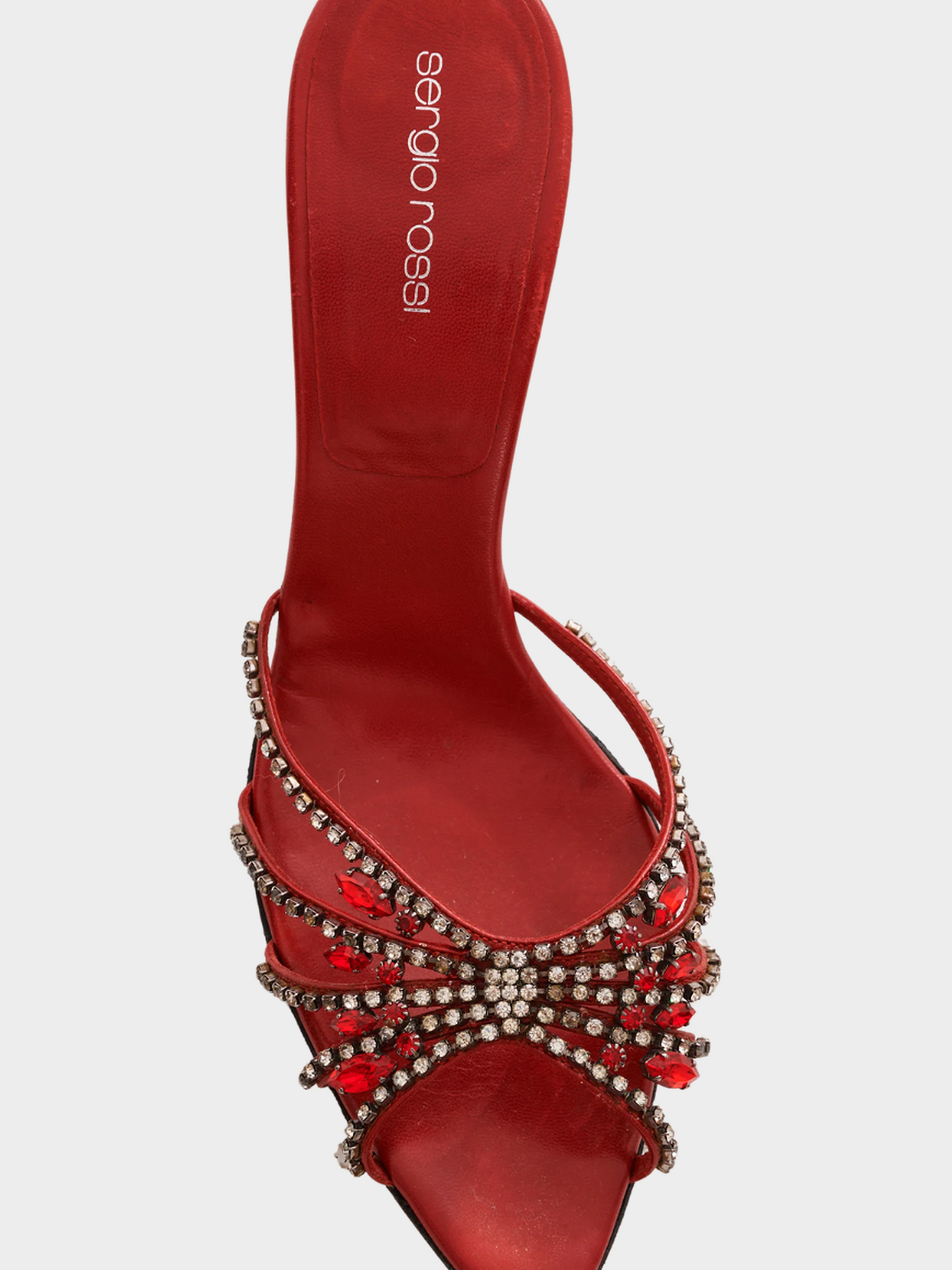 Sergio Rossi 2000s Red Crystal Embellished Mules