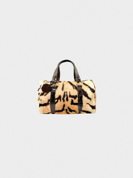 Etro 2000s Brown Ponyhair Boston Bag