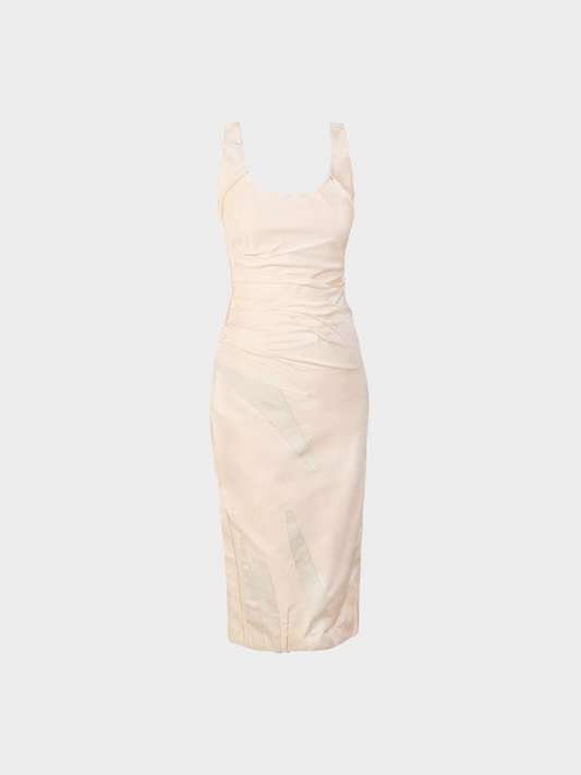 Bottega Veneta 2000s Beige Cotton Ruched Maxi Dress