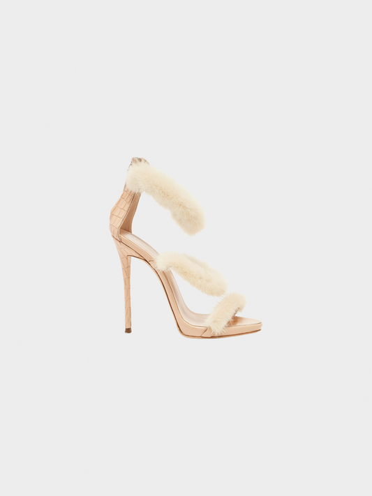 Giuseppe Zanotti 2000s Beige Fur-Trimmed Heels