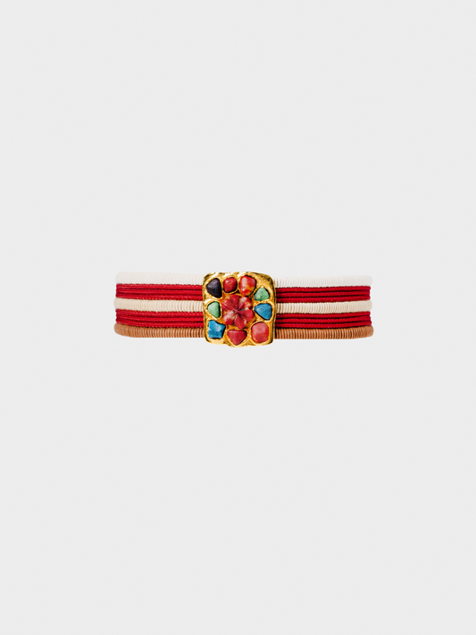 Yves Saint Laurent Rive Gauche 1970s Gold Stone Buckle Cord Belt
