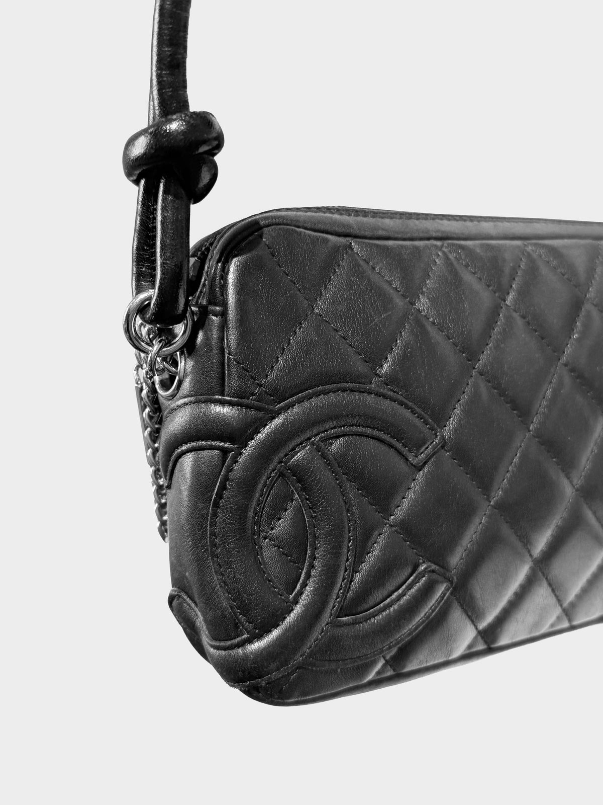 Chanel 2003-2004 Black Quilted Calfskin Leather Cambon Pochette Bag